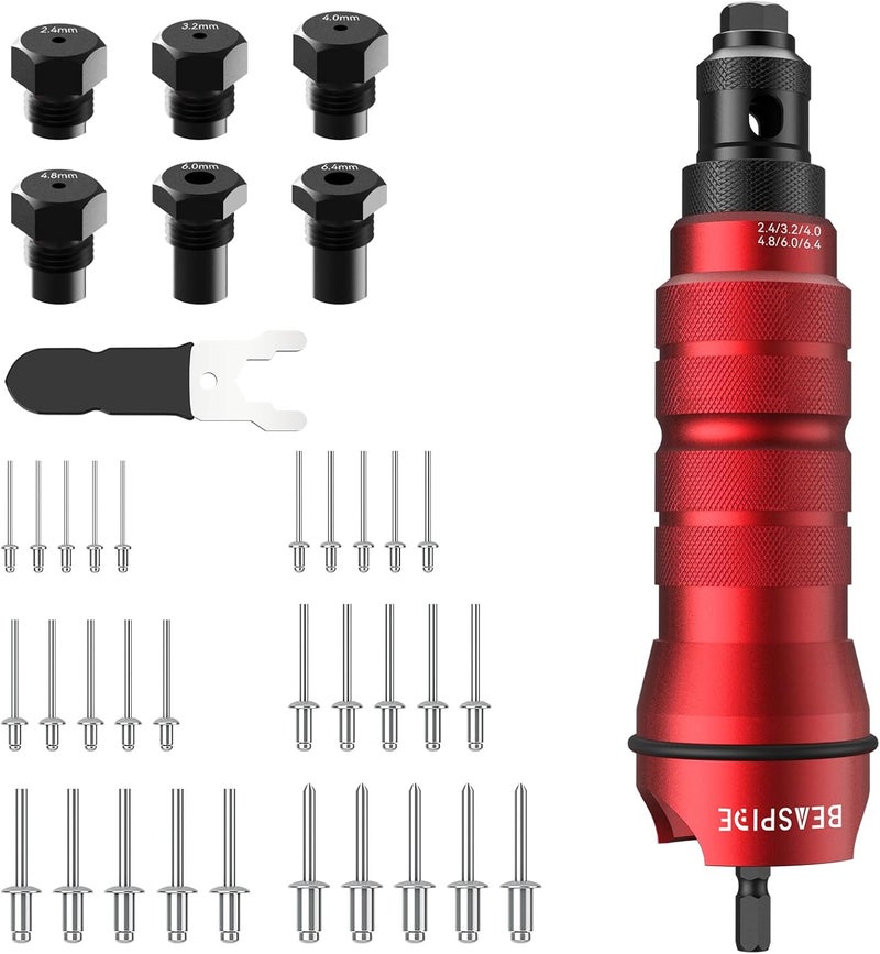 Beaspire محول مسدس الرقائق اللاسلكي - مجموعة محول مثقاب كهربائي 2.4mm-6.4mm، مجموعة مسدس الرقائق مع 6 رؤوس رقاقة قابلة للتبديل و30 رقاقة عمياء، معالجة سهلة للرقائق المنبثقة - Image 1